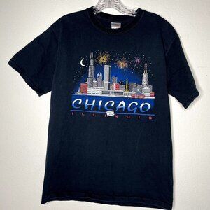 Chicago Illinois Skyline 2002 Vintage T-Shirt Tee Adult Medium Black